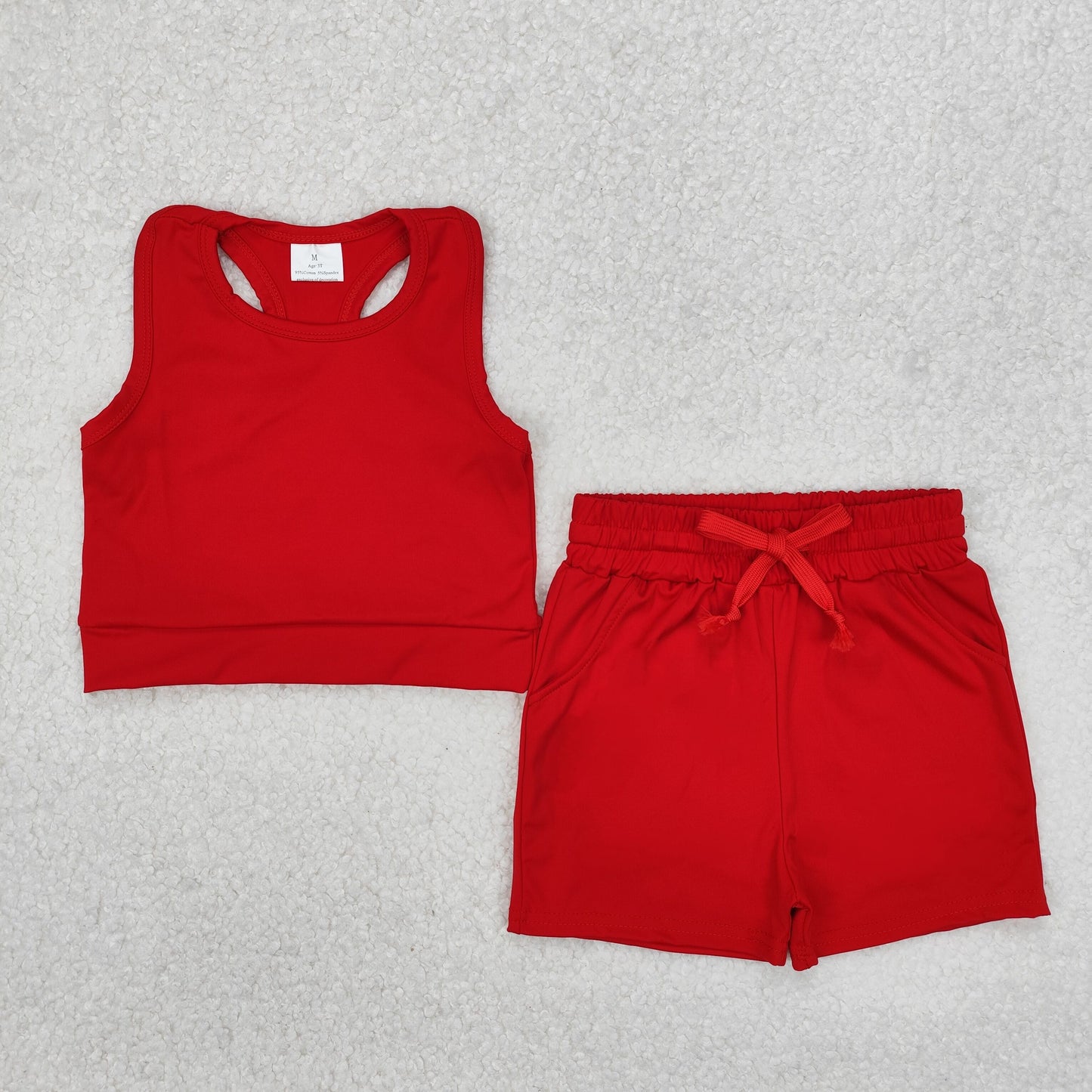 4 Colors Tank Top Pockets Shorts Girls Yoga Summer Sports Clothes Set Sisters Wear