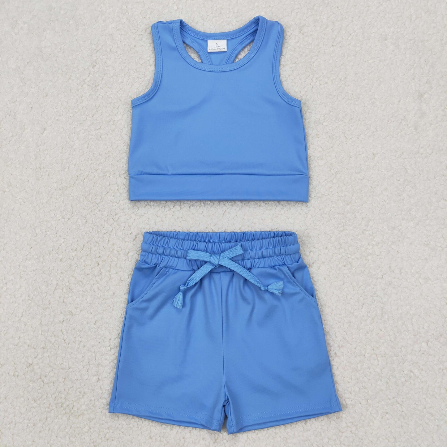 4 Colors Tank Top Pockets Shorts Girls Yoga Summer Sports Clothes Set Sisters Wear