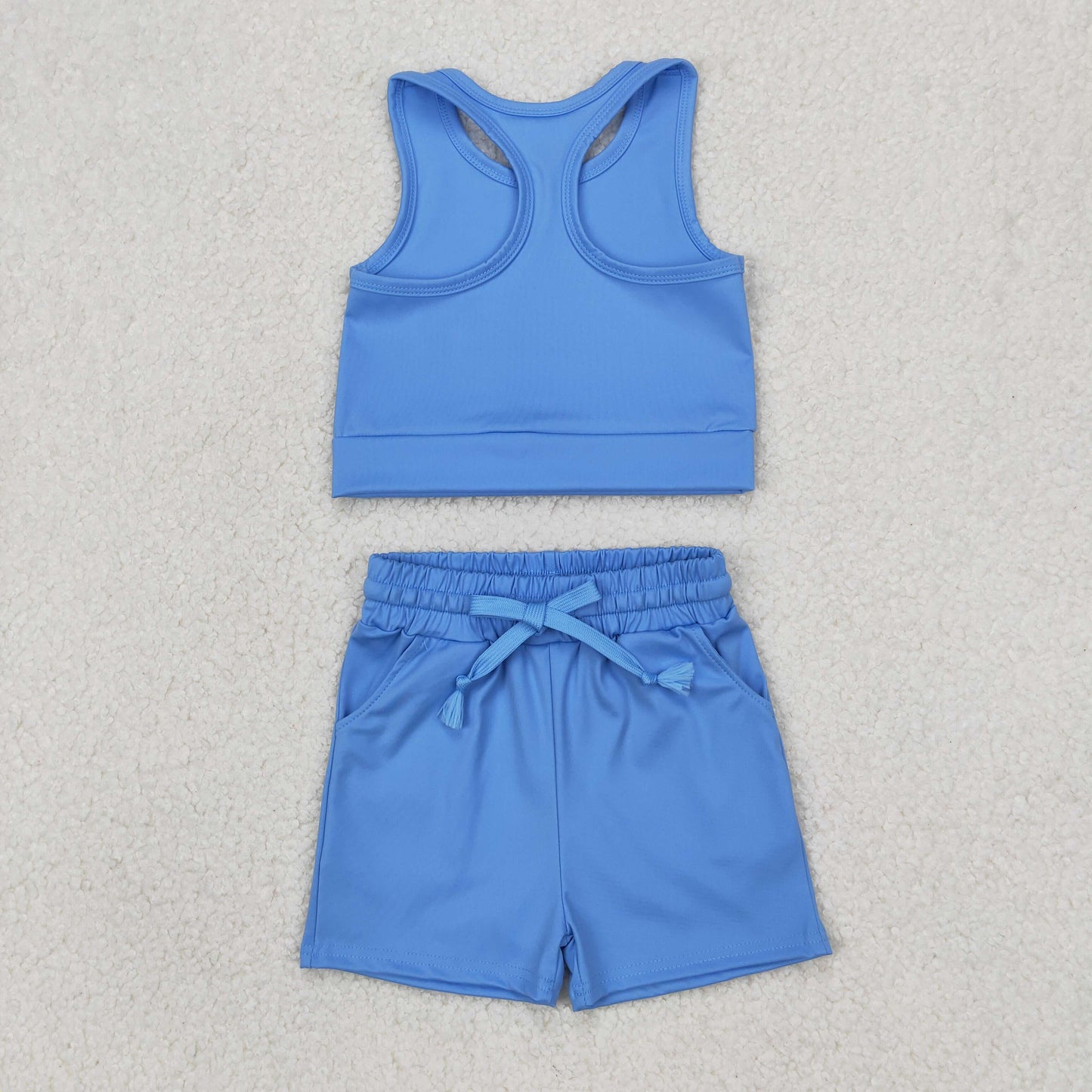 4 Colors Tank Top Pockets Shorts Girls Yoga Summer Sports Clothes Set Sisters Wear