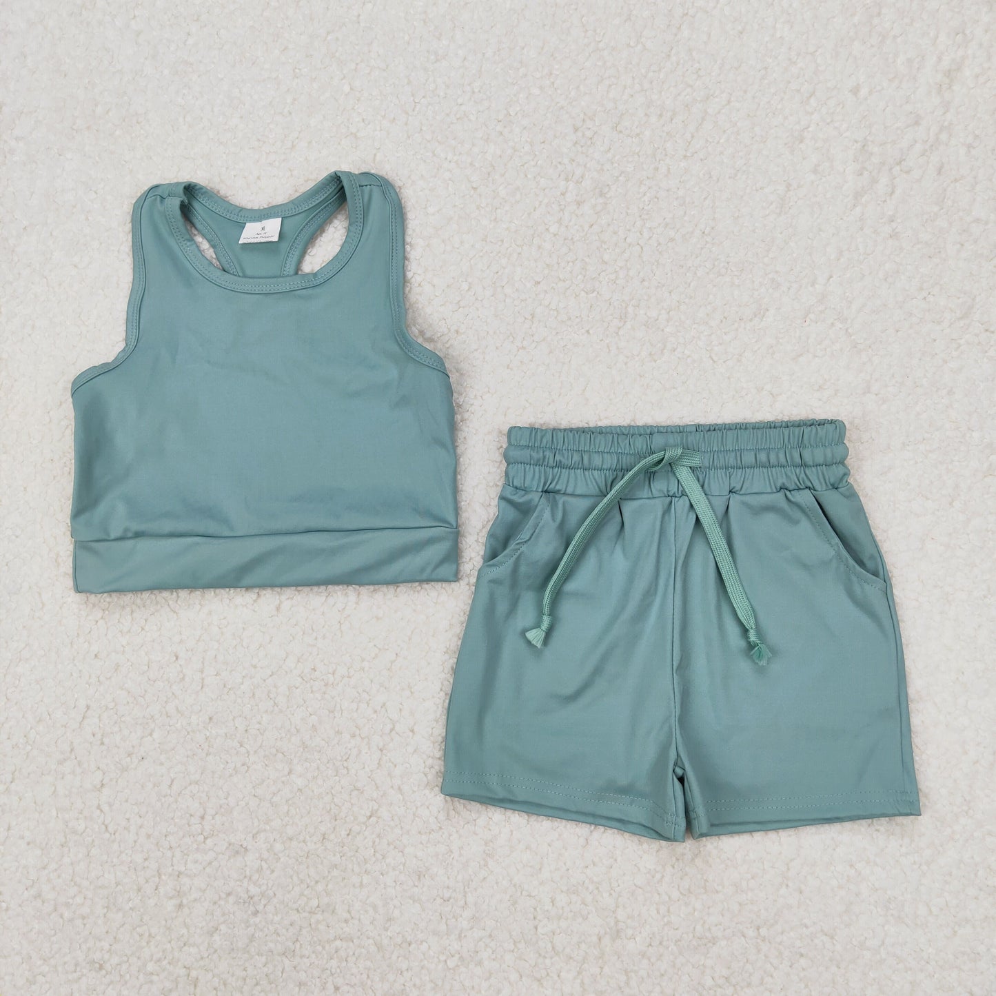 4 Colors Tank Top Pockets Shorts Girls Yoga Summer Sports Clothes Set Sisters Wear