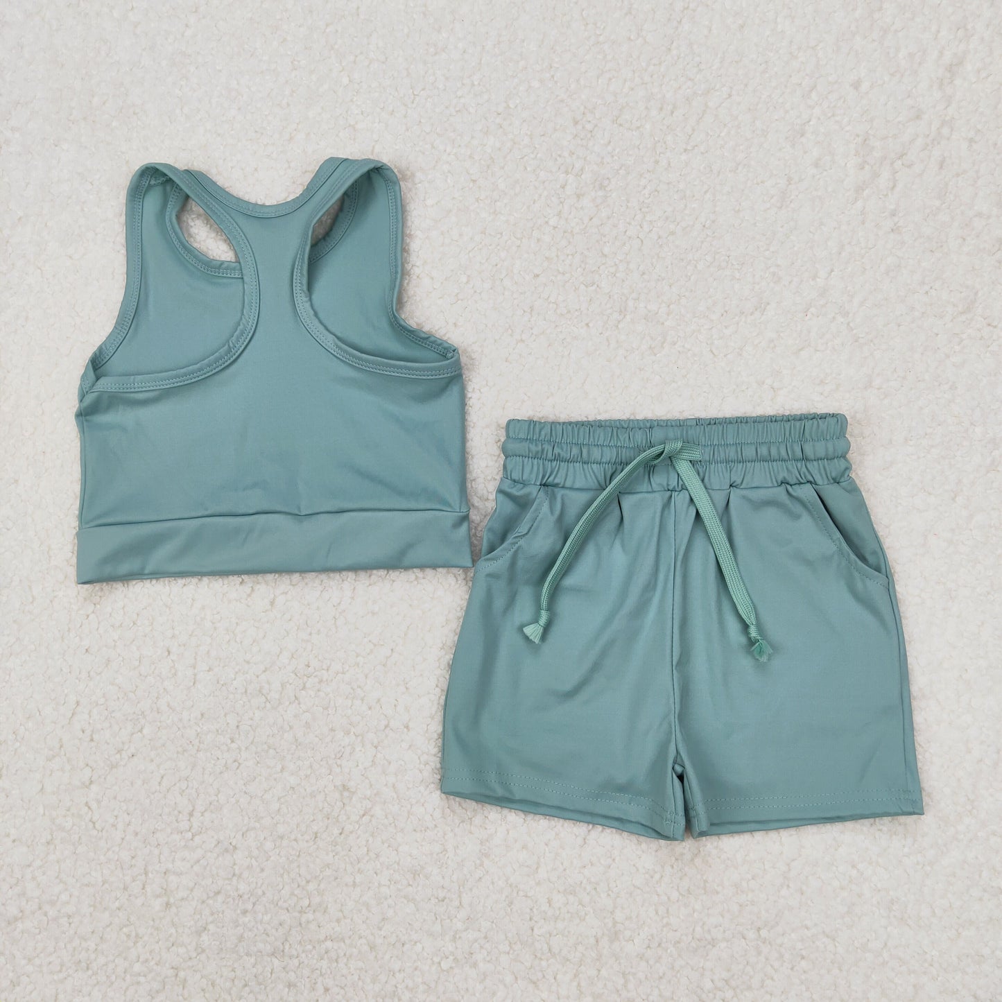 4 Colors Tank Top Pockets Shorts Girls Yoga Summer Sports Clothes Set Sisters Wear