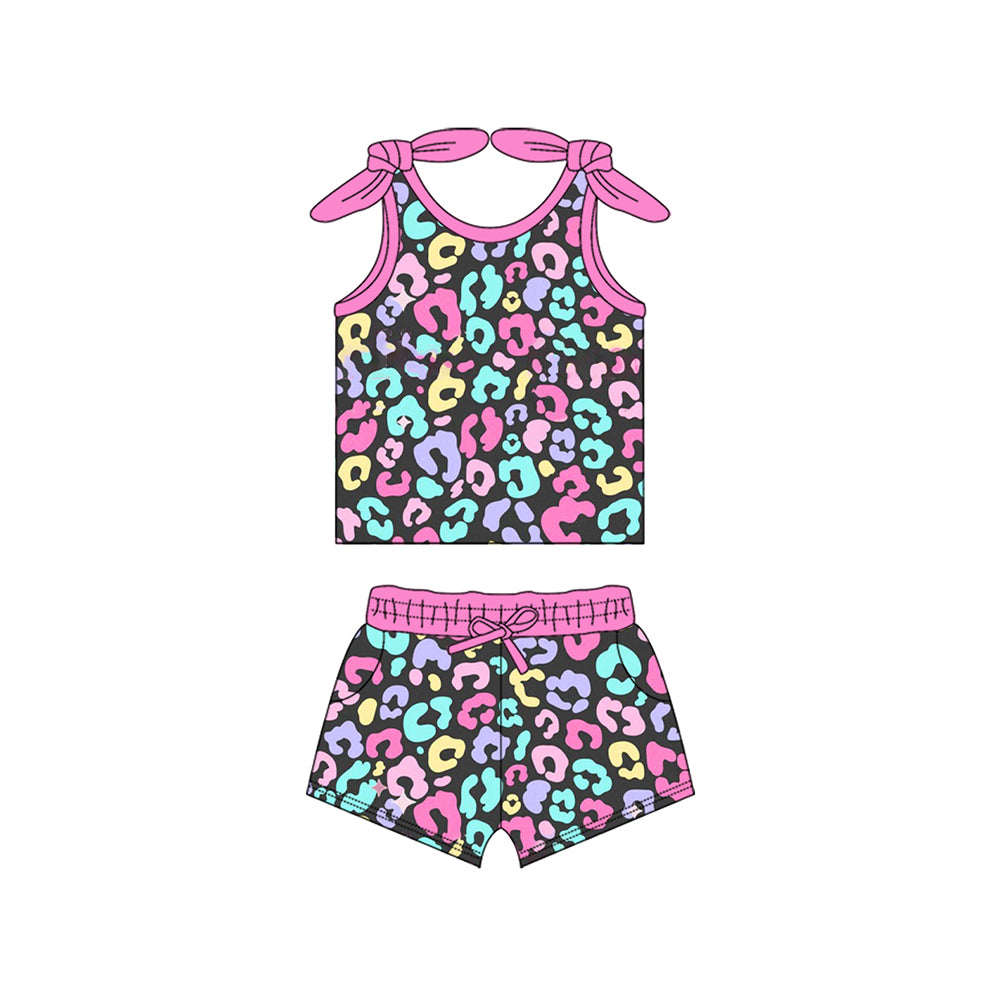 (Pre-order)GSSO2141 Colorful Leopard Print Shorts Girls Summer Clothes Set