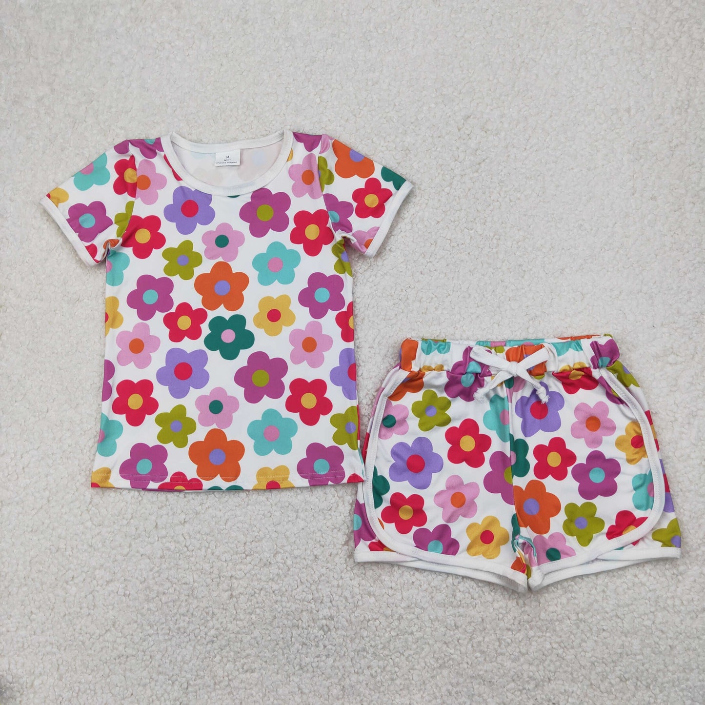 GSSO2142  Colorful Flowers Print Shorts Girls Summer Clothes Set