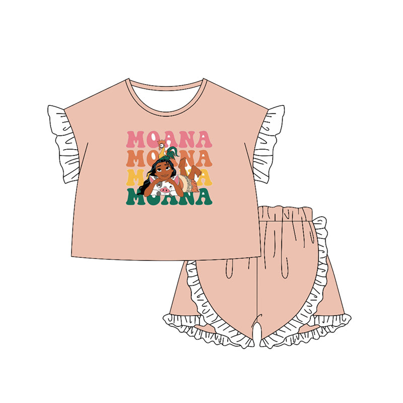 (Pre-order)GSSO2160 Cartoon Princess Moan* Top Ruffle Shorts Girls Summer Clothes Set