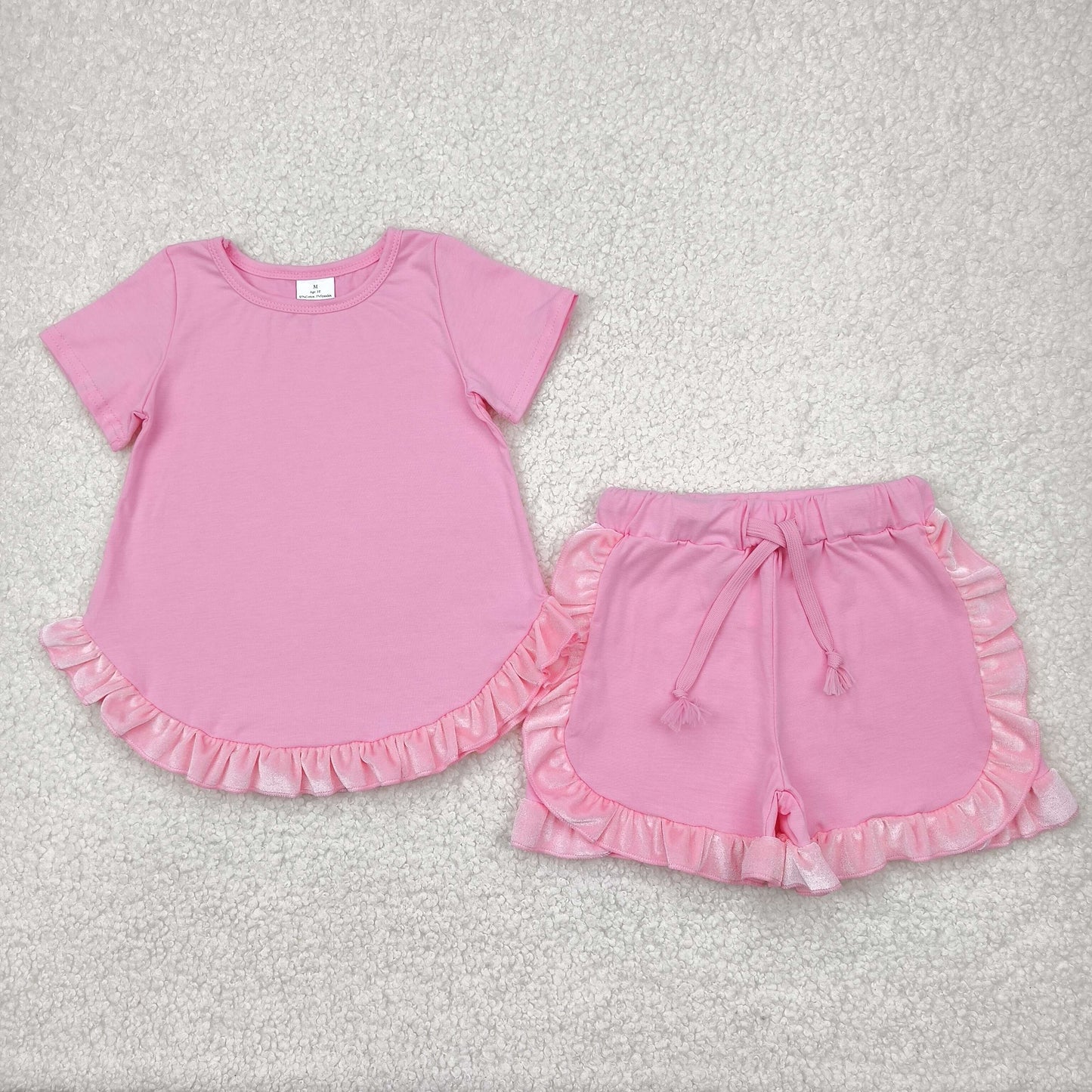 GSSO2181 Pink Cotton Ruffle Shorts Girls Summer Clothes Set