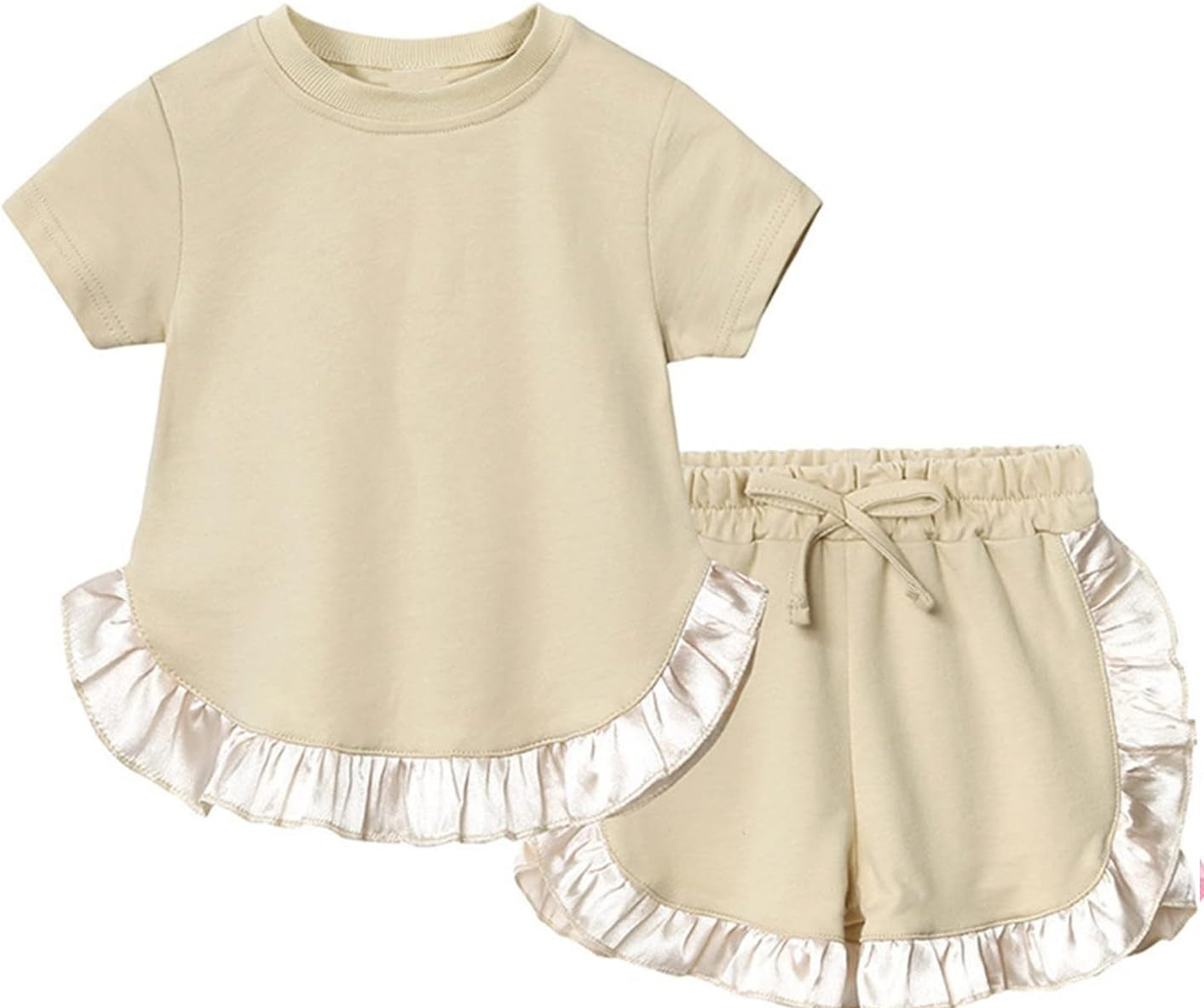 (Pre-order)GSSO2185 Khaki Color Ruffle Shorts Girls Summer Clothes Set