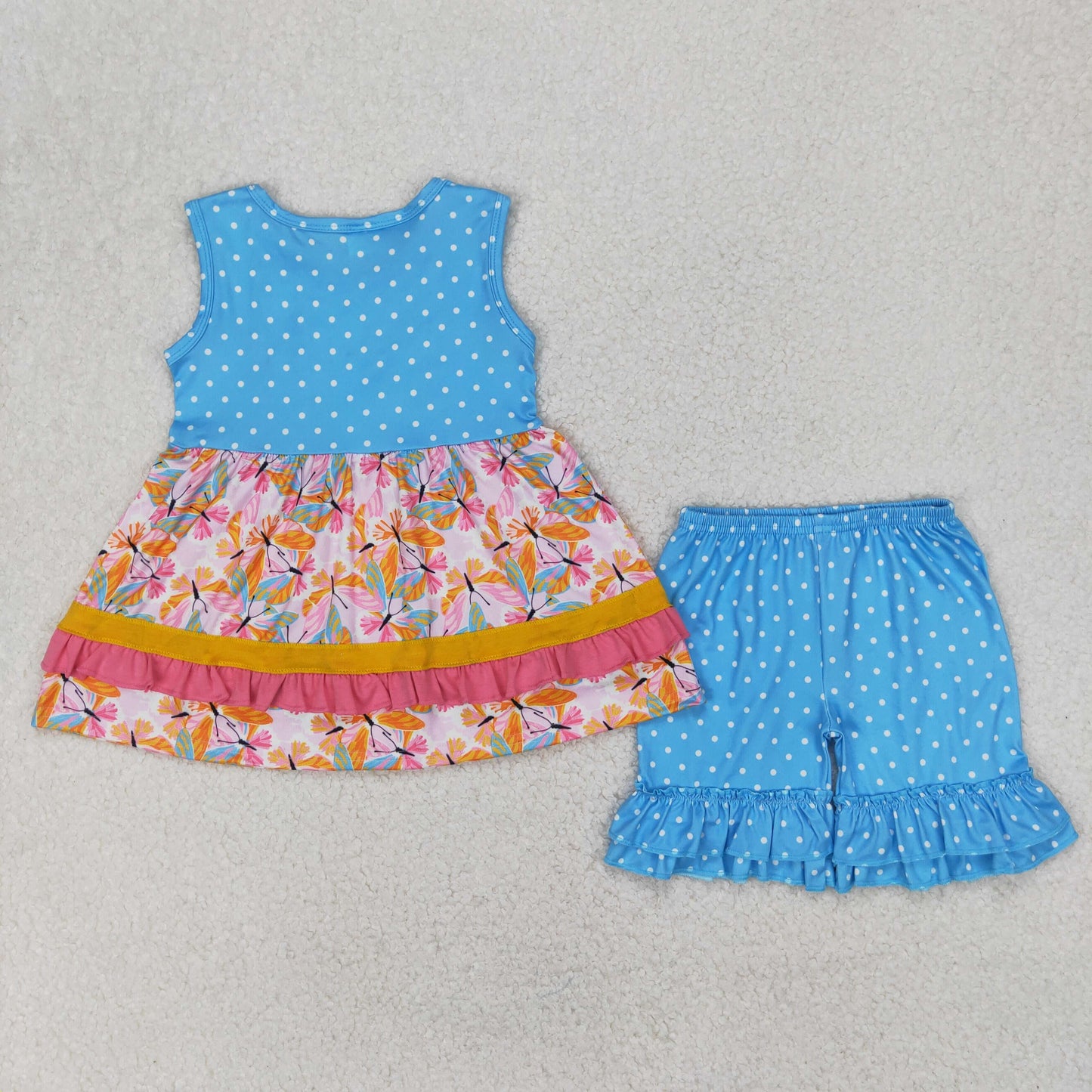 Ruffles Tunic Top Shorts Girls Summer Clothes Set Sisters Wear