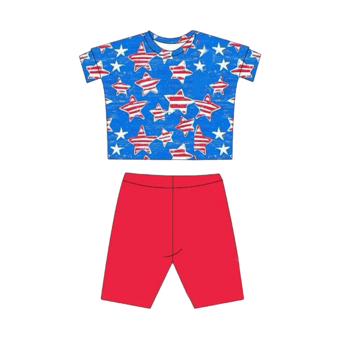 (Pre-order)GSSO2213 Stars Top Red Shorts Girls 4th of July Clothes Set