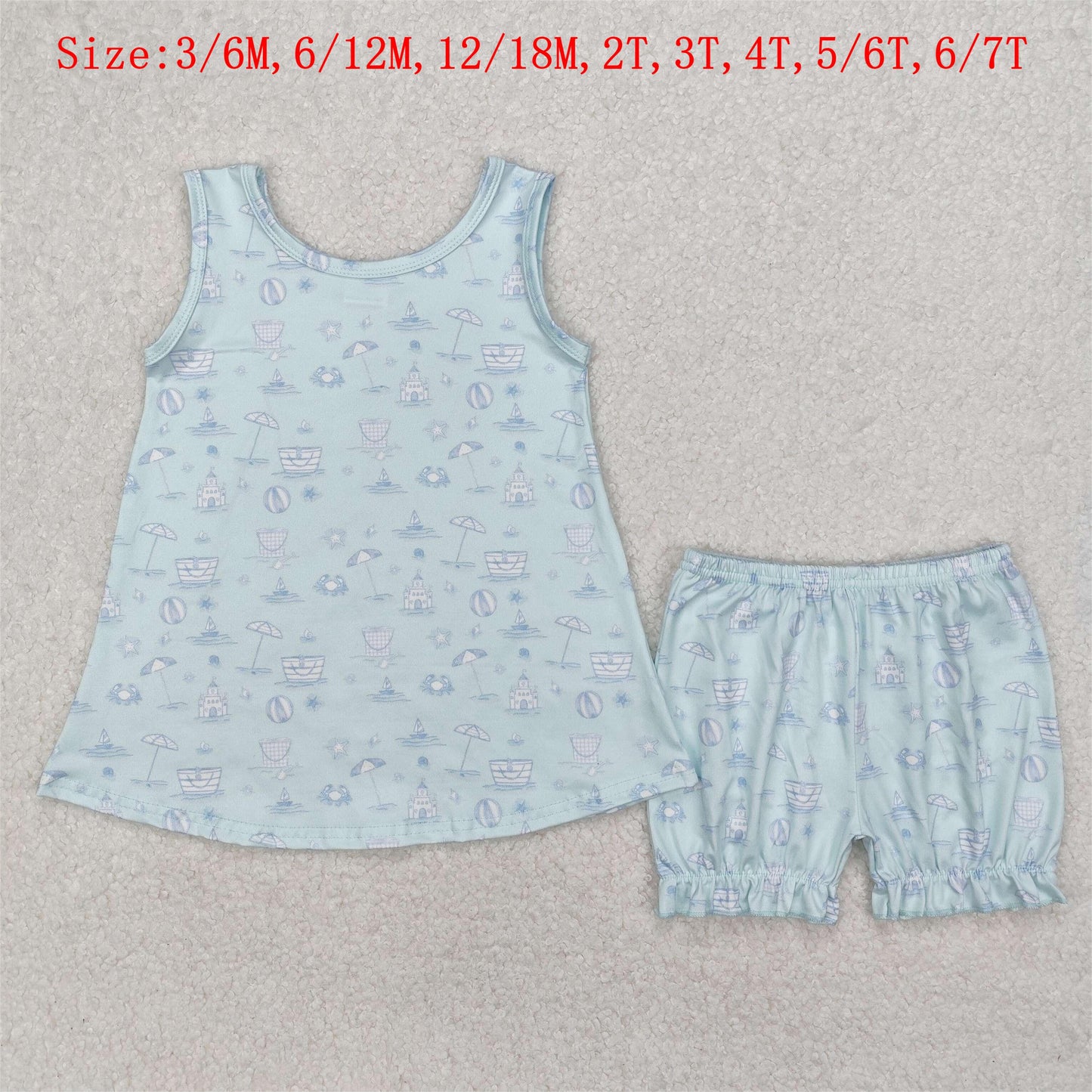 GSSO2224 Beach Ball Blue Print Shorts Girls Summer Clothes Set