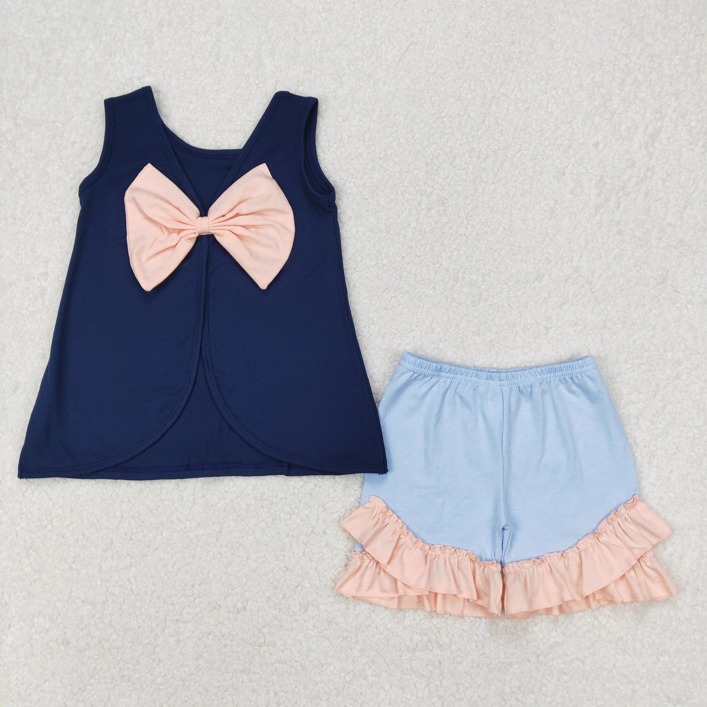 GSSO2272 Navy Backless Top Blue Shorts Girls Summer Clothes Set