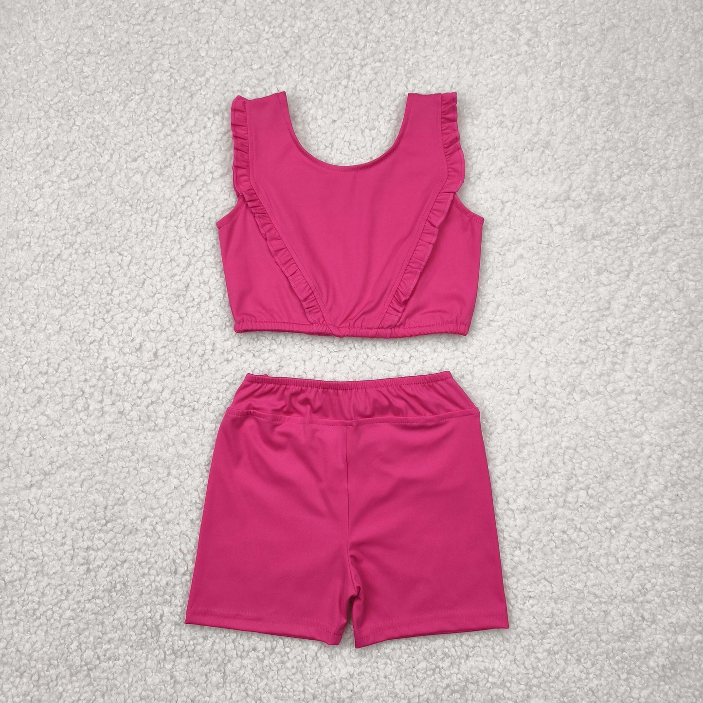 GSSO2284 Hot Pink Crop Top Shorts Girls Summer Yoga Clothes Set