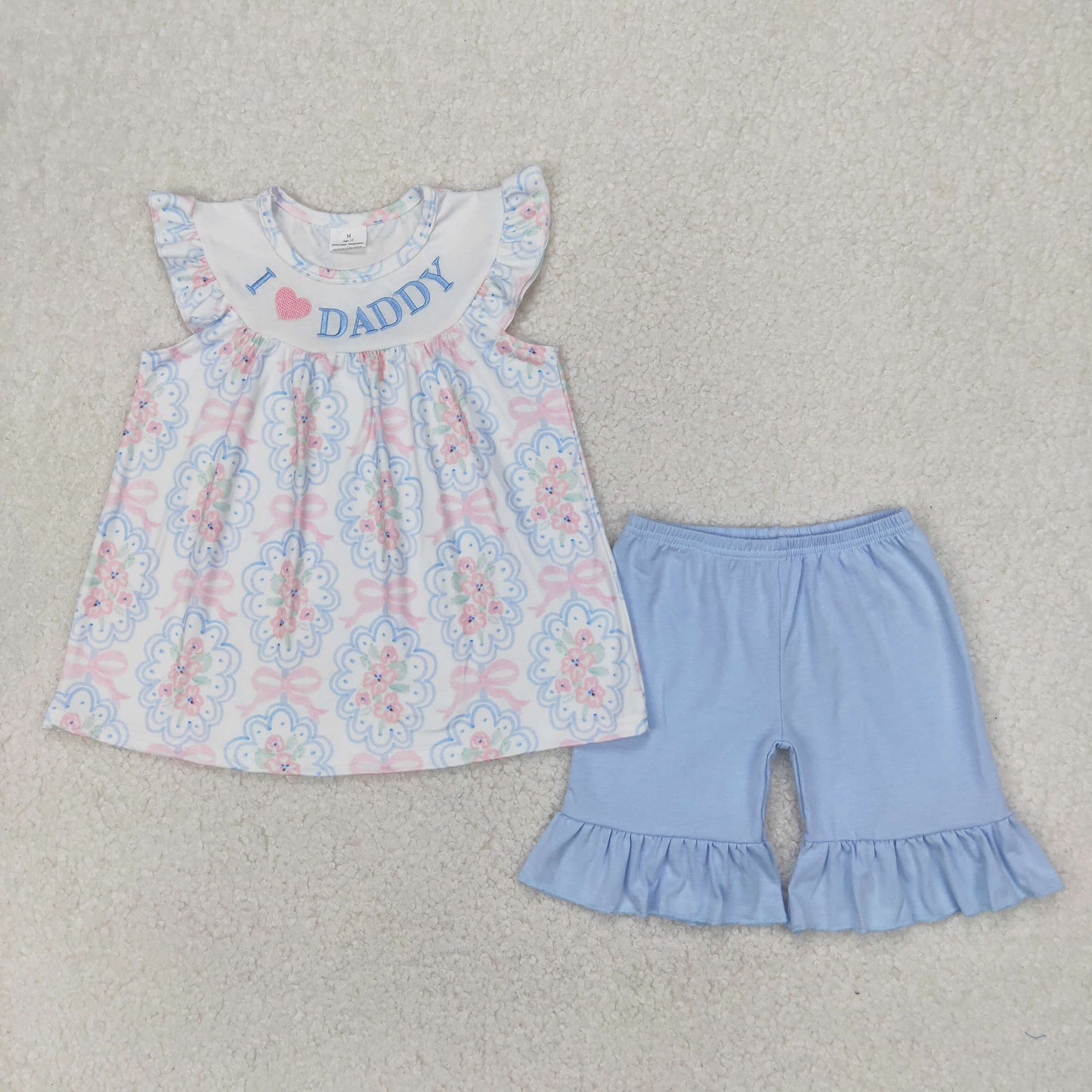 I LOVE DADDY Embroidery Flowers Print Sisters Summer Matching Clothes