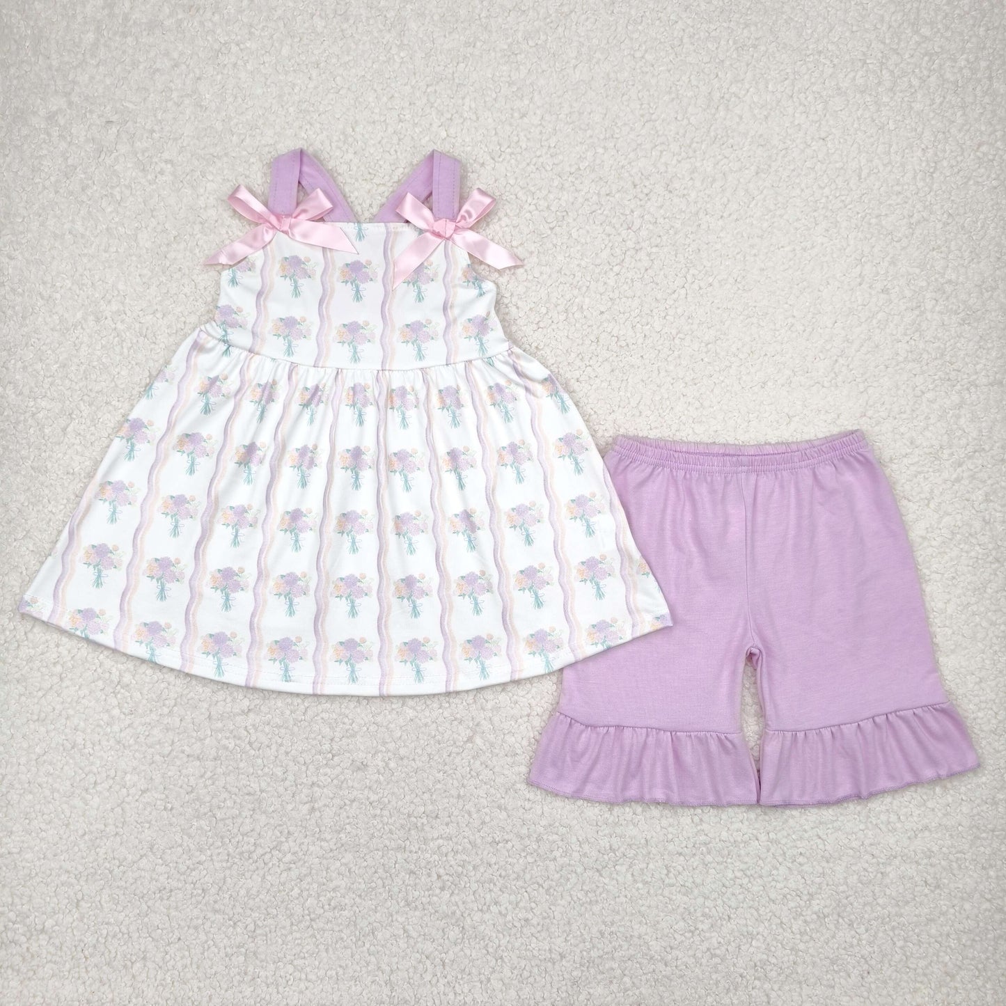 Small Flowers Purple Print Sisters Summer Matching Clothes