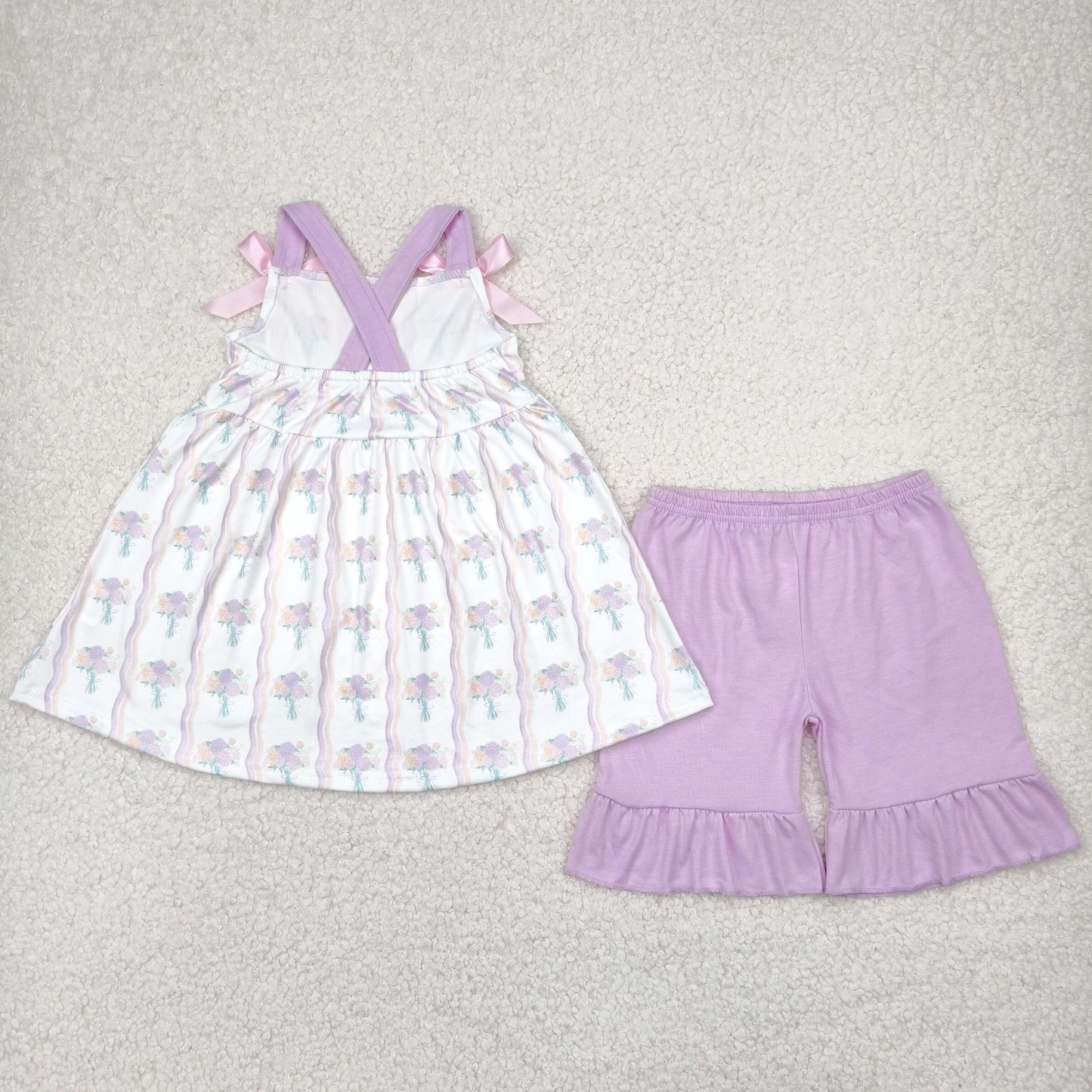 Small Flowers Purple Print Sisters Summer Matching Clothes