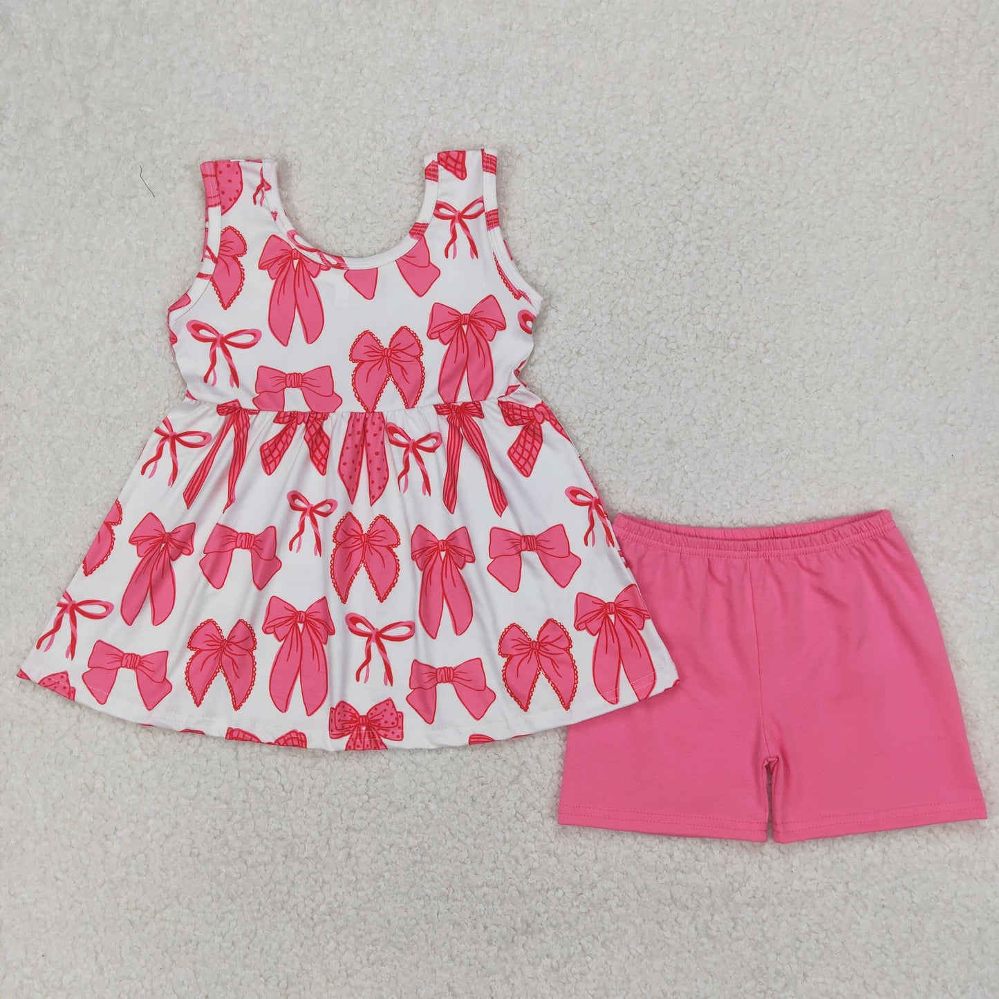 GSSO2450 Bows Tunic Top Pink Shorts Girls Summer Clothes Set
