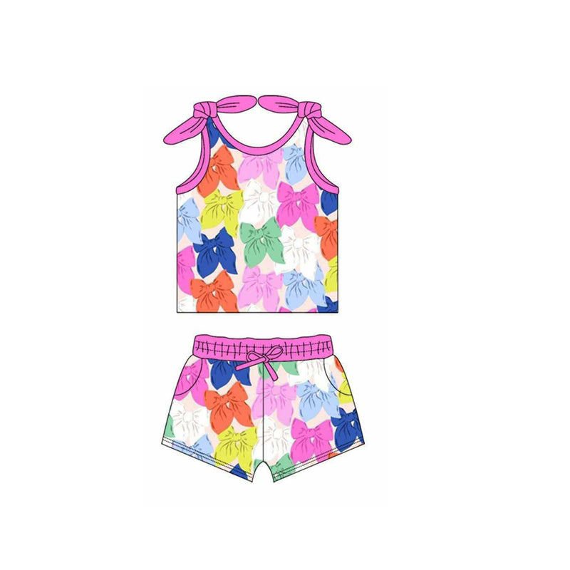 (Pre-order)GSSO2471 Colorful Bows Tank Top Shorts Girls Summer Clothes Set