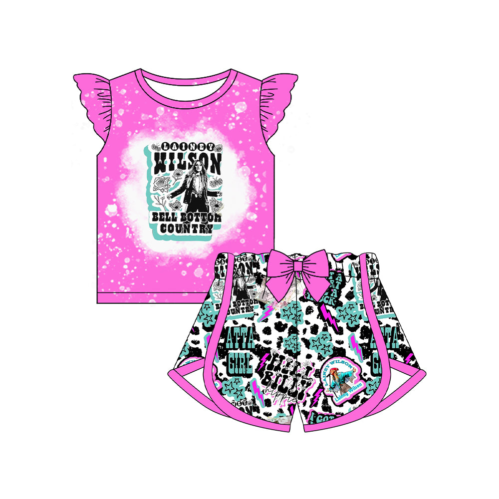 (Pre-order)GSSO2490 Country Star Singer Wilson Top Shorts Girls Summer Clothes Set