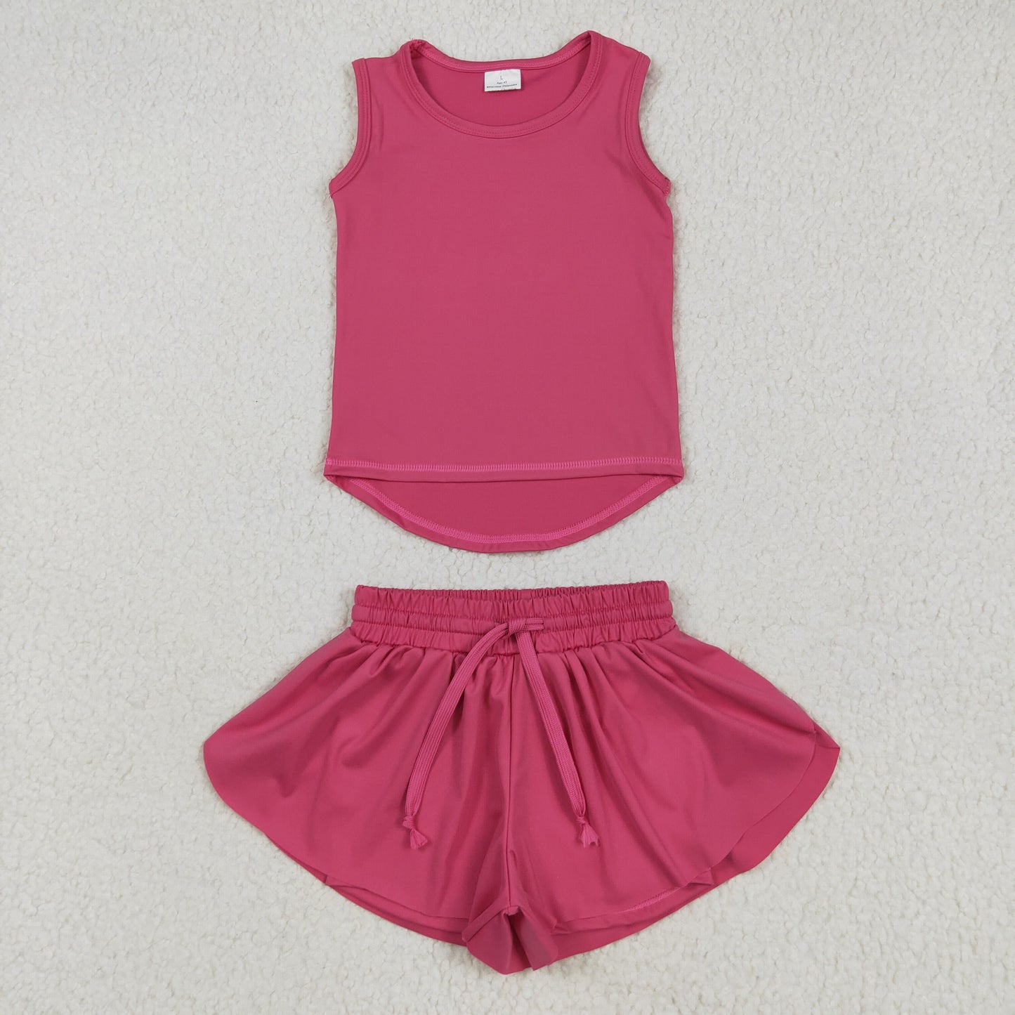GSSO2500 Hot Pink Tank Top Flutter Shorts Girls Summer Yoga Clothes Set