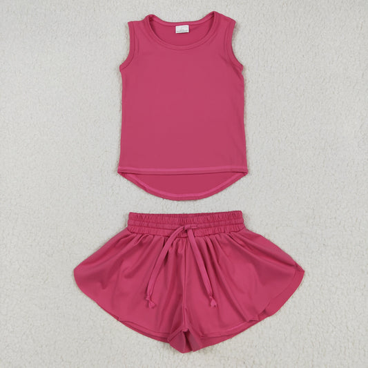 GSSO2500 Hot Pink Tank Top Flutter Shorts Girls Summer Yoga Clothes Set