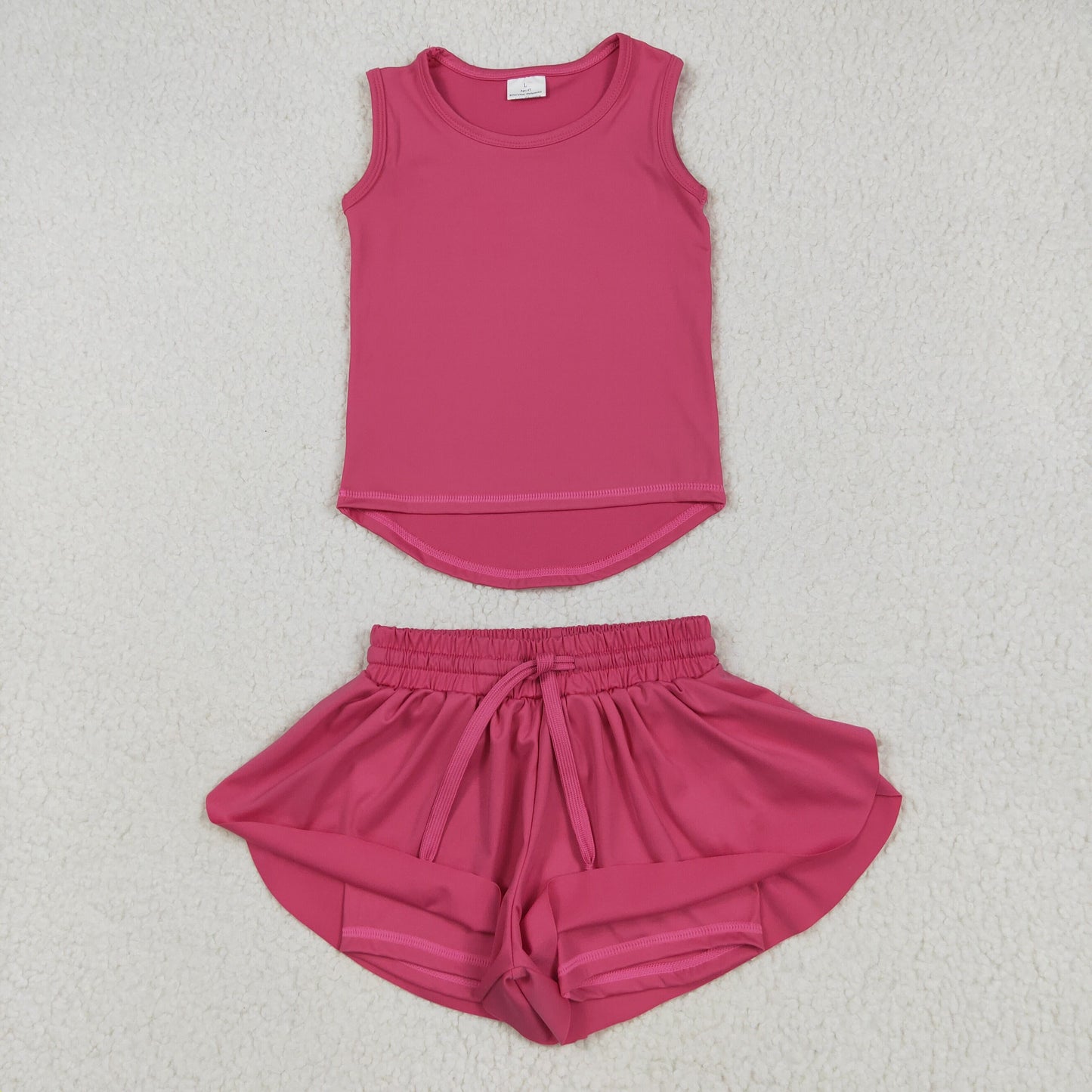 GSSO2500 Hot Pink Tank Top Flutter Shorts Girls Summer Yoga Clothes Set