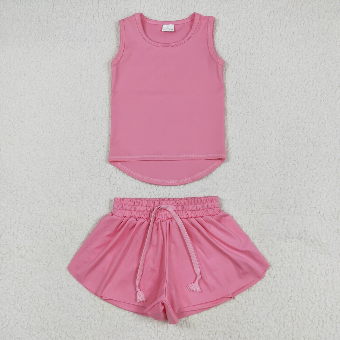 GSSO2501 Pink Tank Top Flutter Shorts Girls Summer Yoga Clothes Set