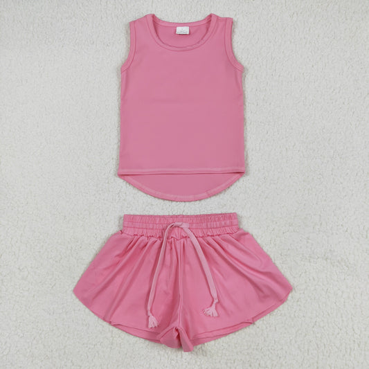 GSSO2501 Pink Tank Top Flutter Shorts Girls Summer Yoga Clothes Set