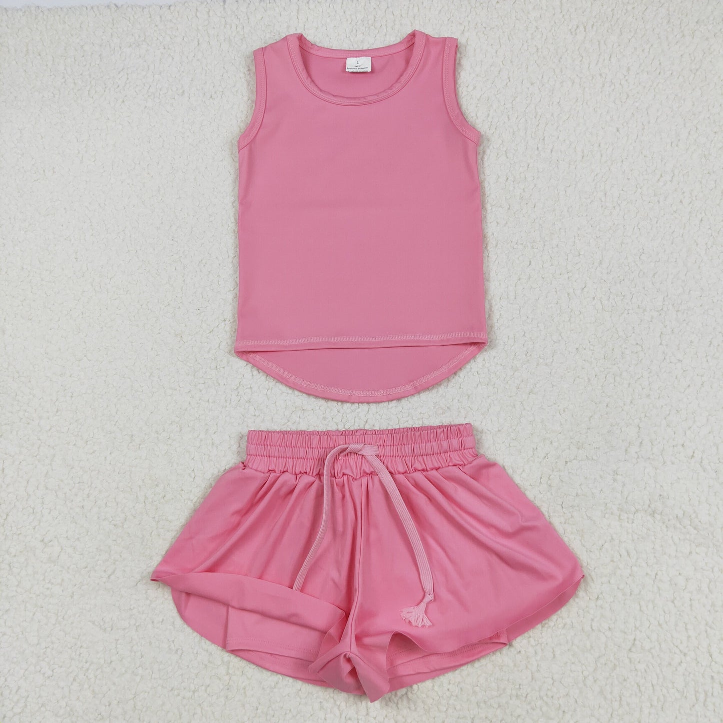 GSSO2501 Pink Tank Top Flutter Shorts Girls Summer Yoga Clothes Set