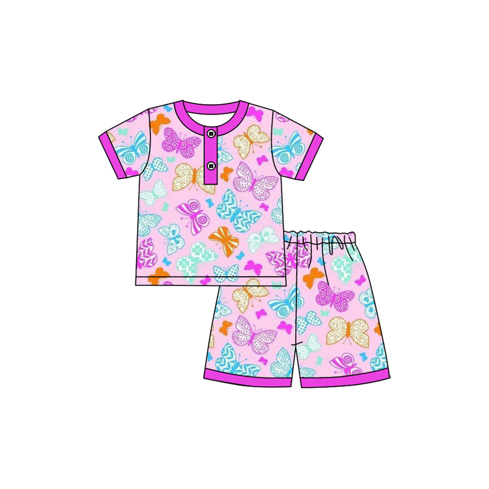 (Pre-order)GSSO2619 Colorful Butterfly Print Shorts Girls Summer Pajamas Clothes Set