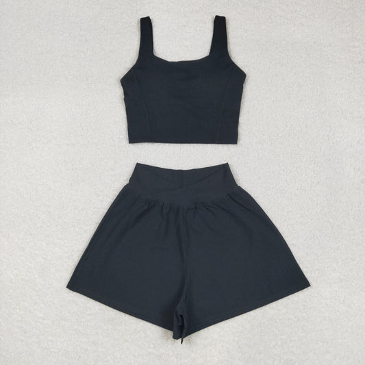USA-Shop GSSO2647 Adult Black Color Tank Top Shorts Woman Summer Yoga Outfits
