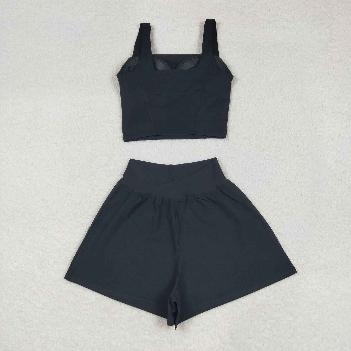 USA-Shop GSSO2647 Adult Black Color Tank Top Shorts Woman Summer Yoga Outfits