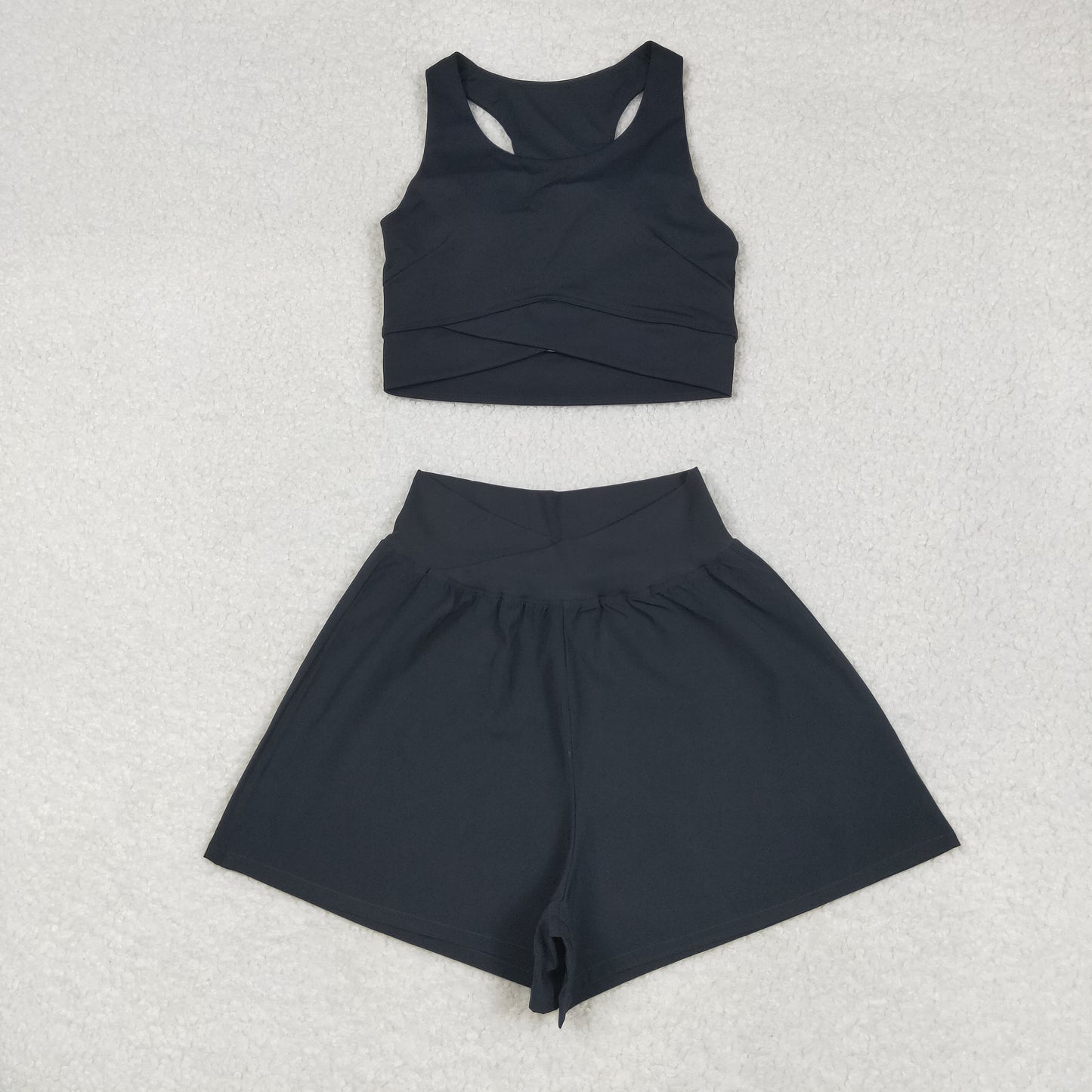 USA-Shop GSSO2648 Adult Black Color Tank Top Shorts Woman Summer Yoga Outfits