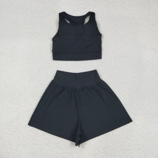 USA-Shop GSSO2648 Adult Black Color Tank Top Shorts Woman Summer Yoga Outfits