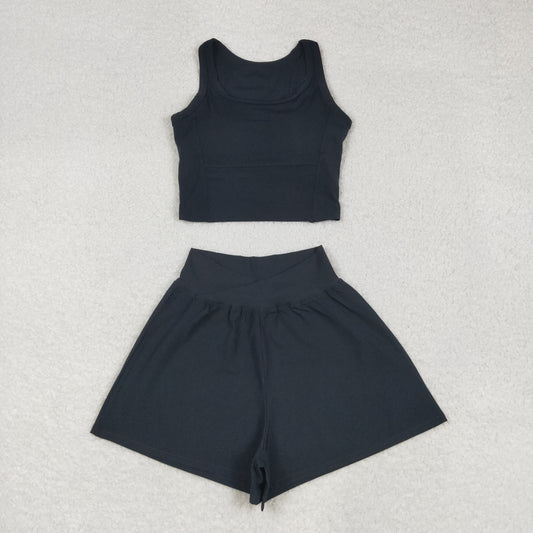 USA-Shop GSSO2649 Adult Black Color Tank Top Shorts Woman Summer Yoga Outfits