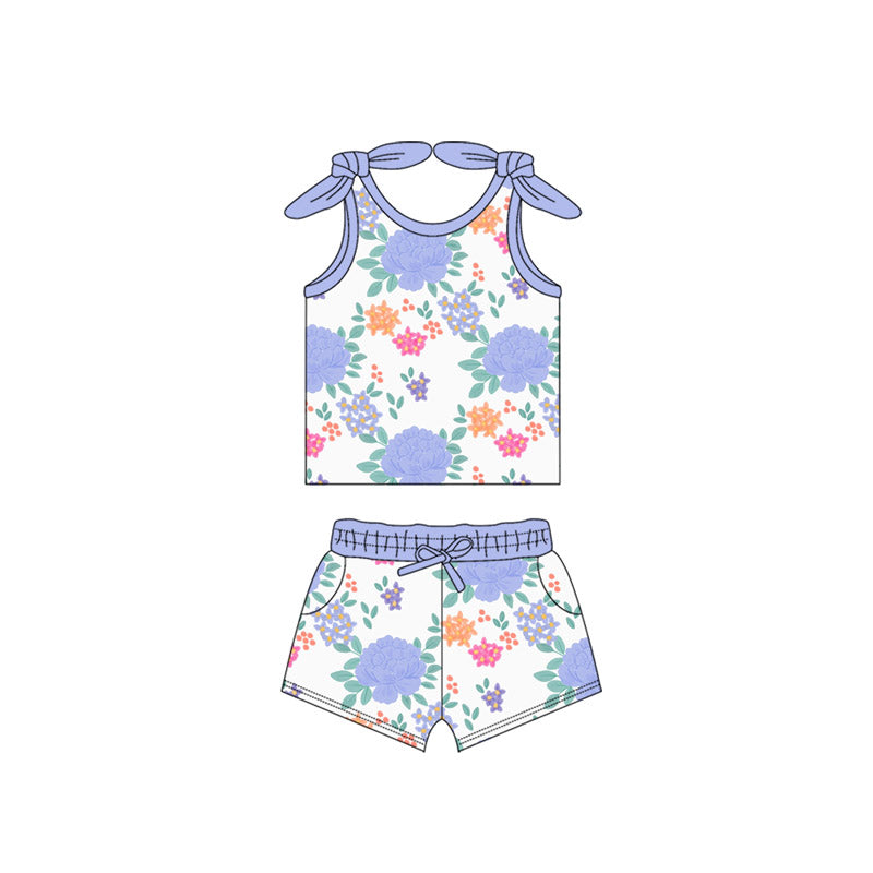 (Pre-order)GSSO2652 Colorful Flowers Top Shorts Girls Summer Clothes Set