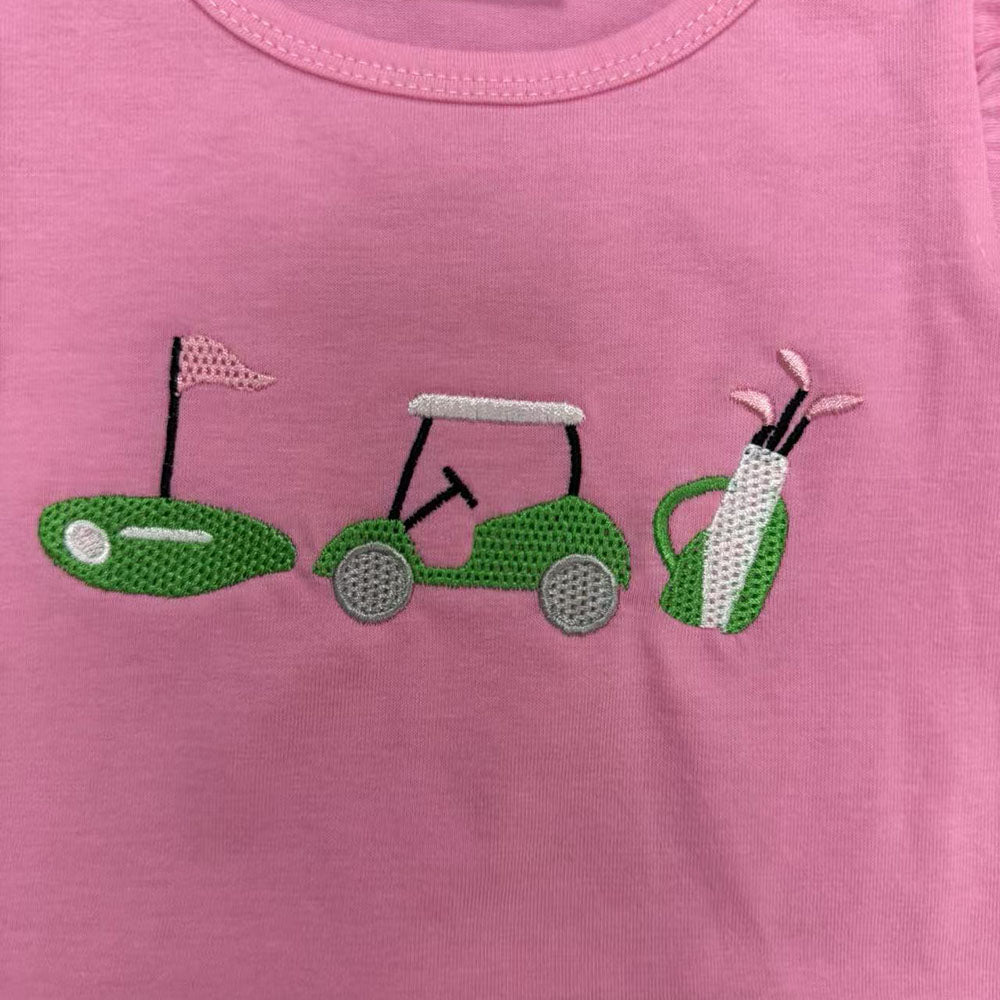 Golf Trucks Embroidery Top Shorts Kids Summer Clothes Set Sibling Wear