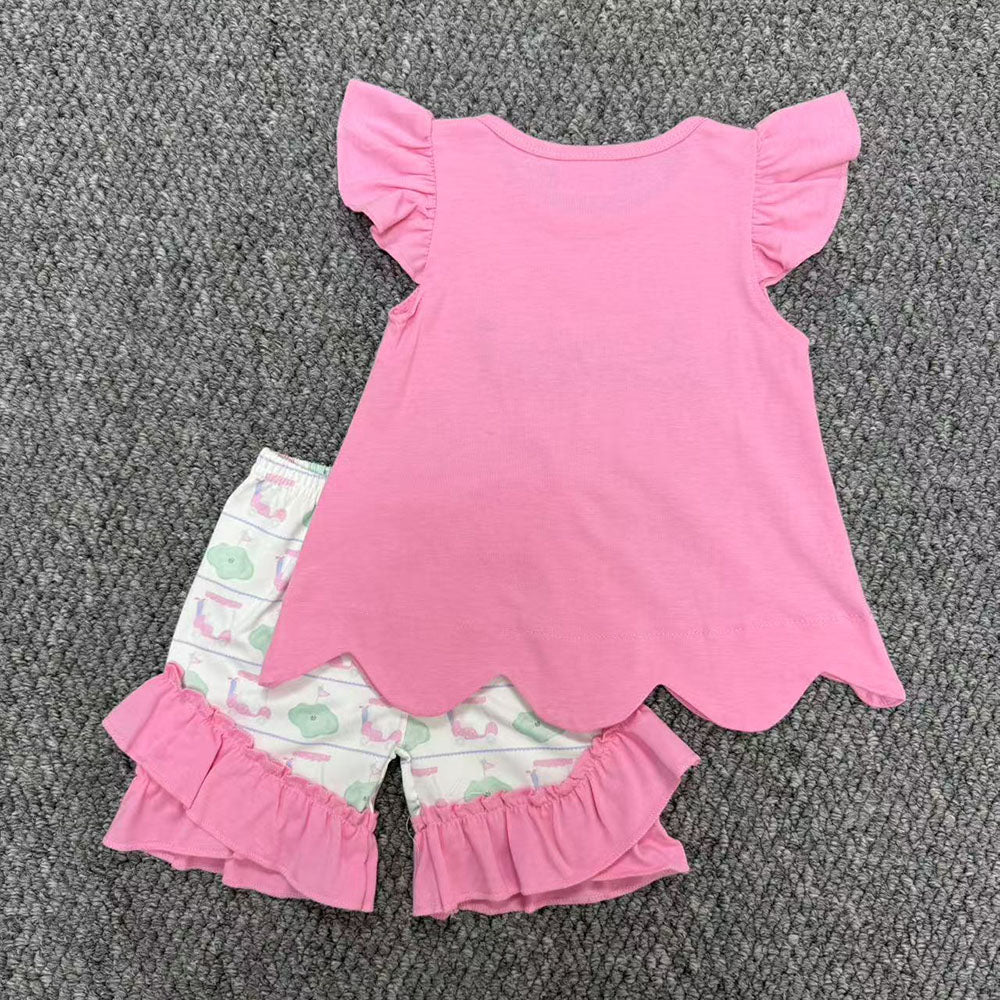 Golf Trucks Embroidery Top Shorts Kids Summer Clothes Set Sibling Wear