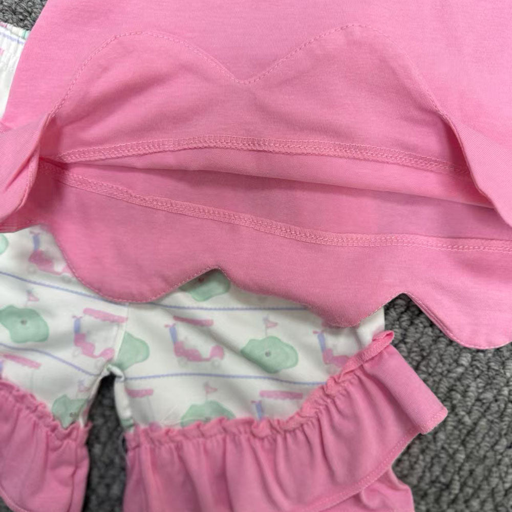 Golf Trucks Embroidery Top Shorts Kids Summer Clothes Set Sibling Wear