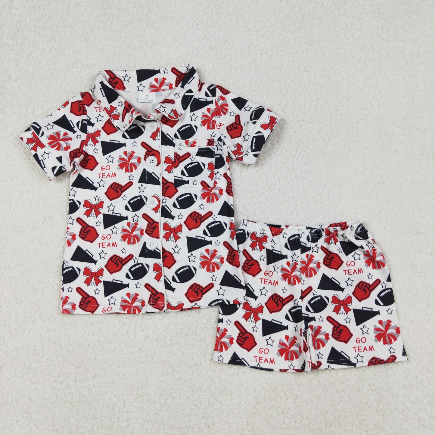 4 Colors GO TEAM Cheer Bows Print Girls Buttons Summer Pajamas Clothes Set Sisters Wear