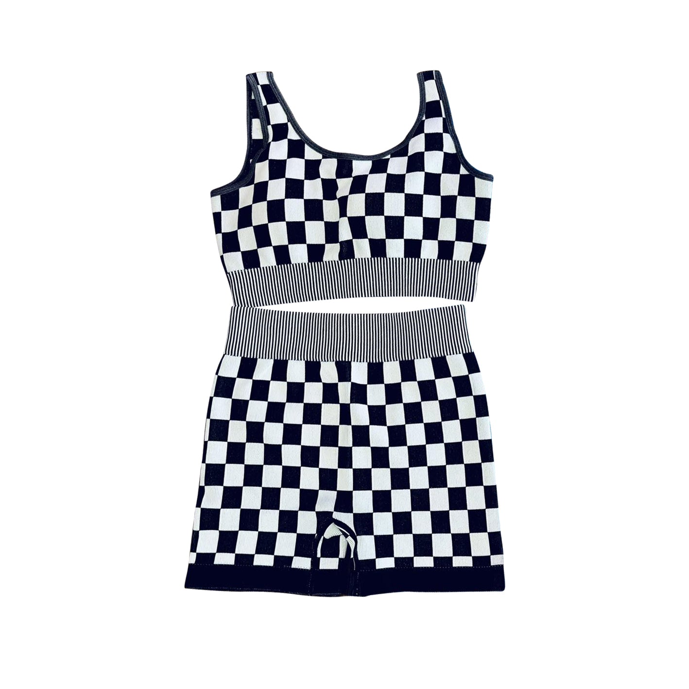 (Pre-order)GSSO2689 Adult Black Plaid Tank Top Shorts Woman Summer Clothes Set