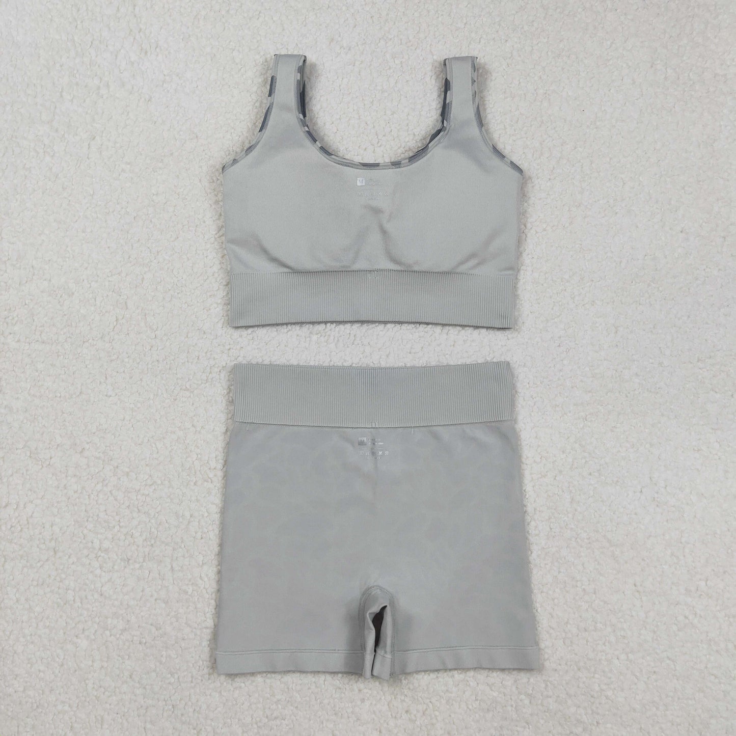 GSSO2702 Adult Grey Camo Crop Bra Top Shorts Woman Summer Yoga Clothes Set