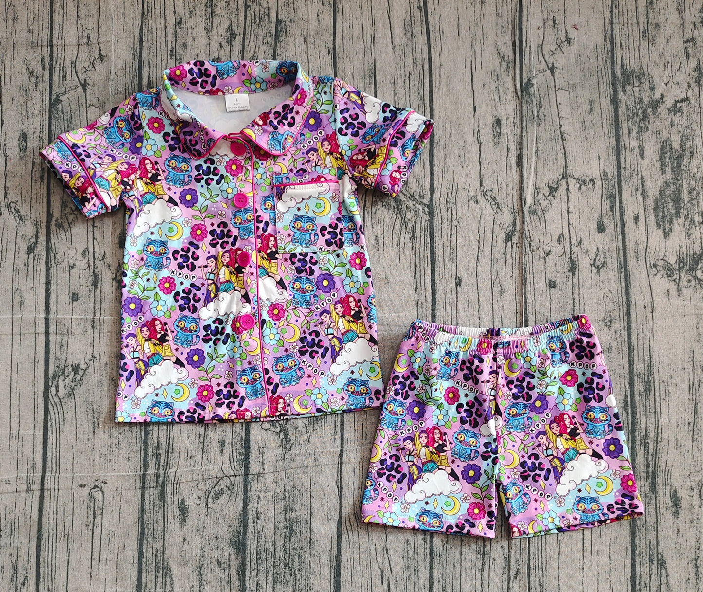 (Pre-order)GSSO2754 Cartoon Characters Demon Movie Leopard Print Girls Buttons Summer Pajamas Clothes Set