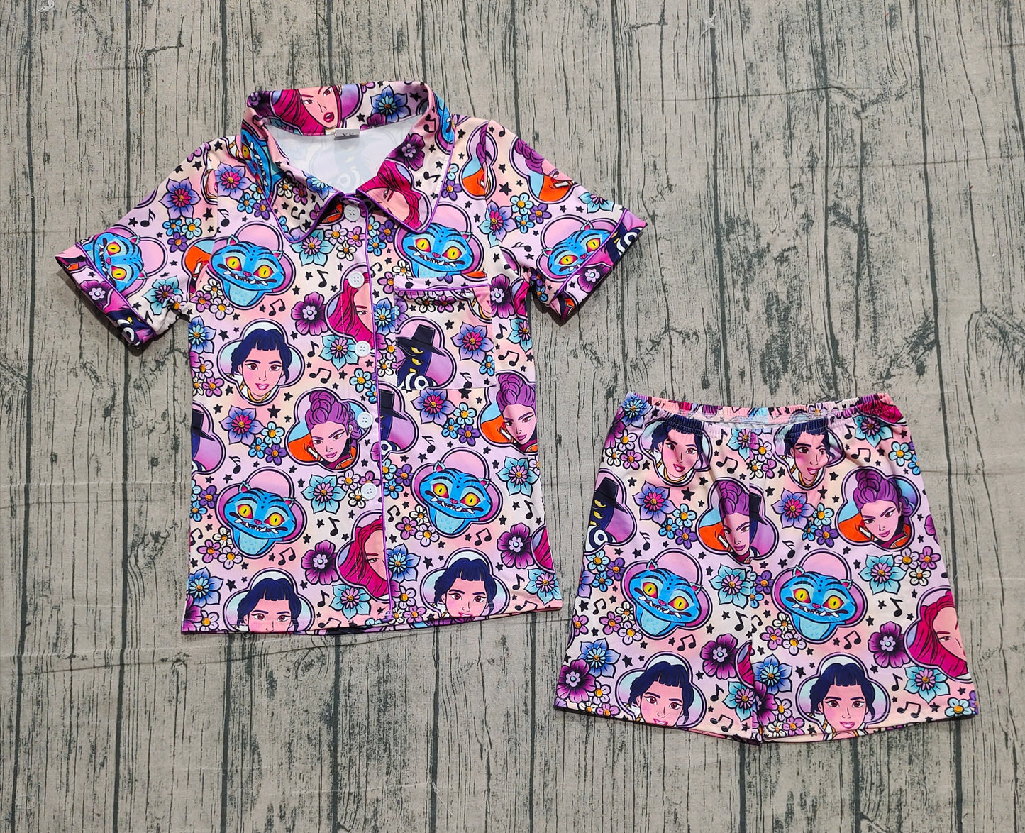 (Pre-order)GSSO2770  Adult Cartoon Characters Demon Movie Print Woman Summer Buttons Pajamas Clothes Set