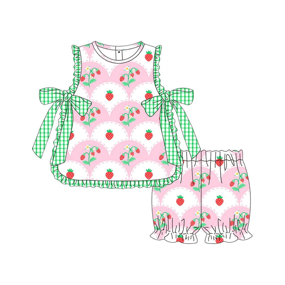 (Pre-order)GSSO2824 Strawberry Flowers Top Shorts Girls Summer Clothes Set