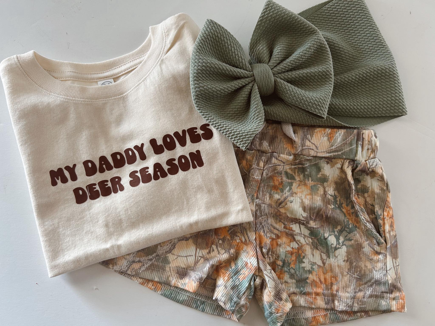 (Pre-order)GSSO2827 My Daddy Loves Deer Season Top Branch Shorts Girls Summer Clothes Set
