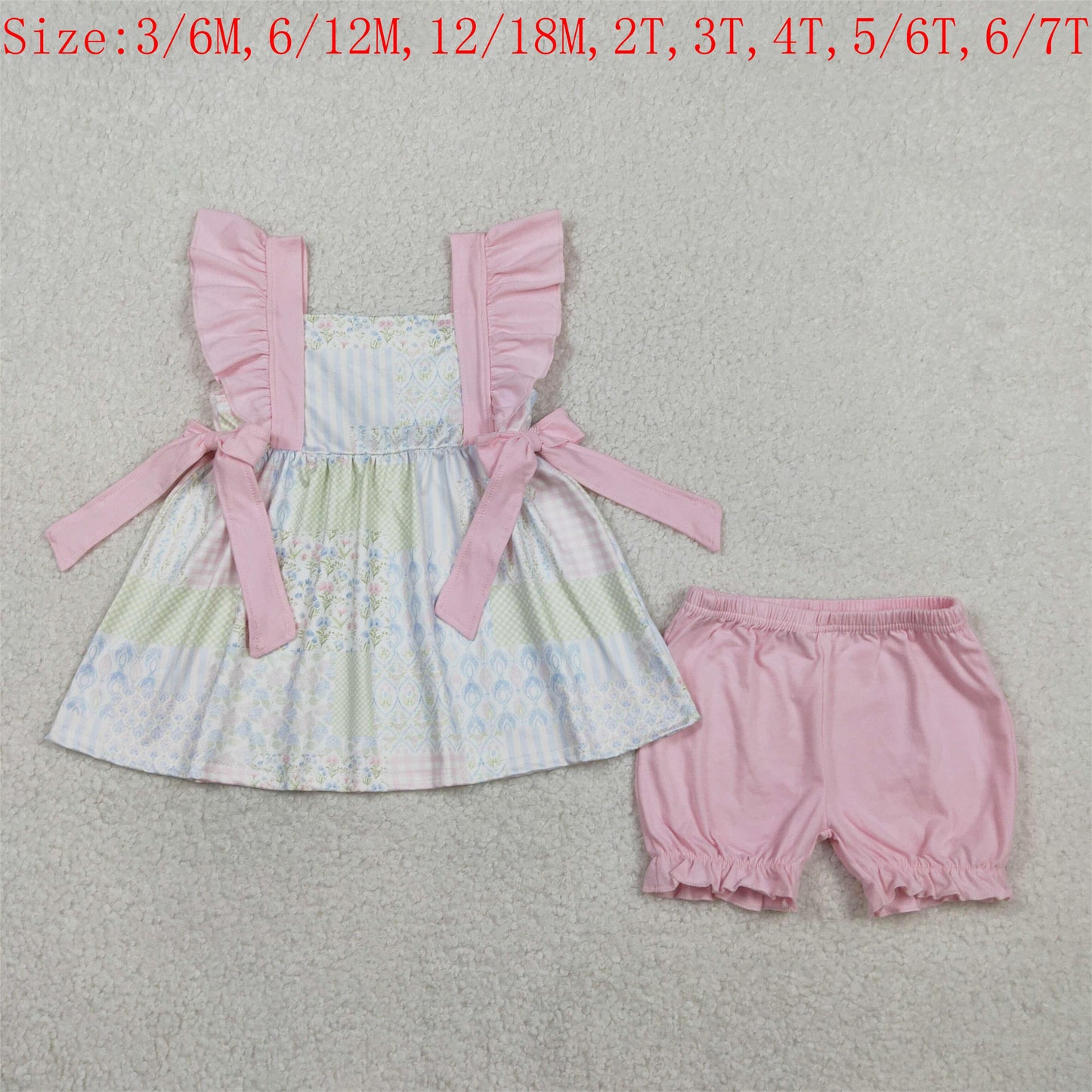 Small Flowers Plaid Print Girls Summer Clothes Sisters Matching Wear