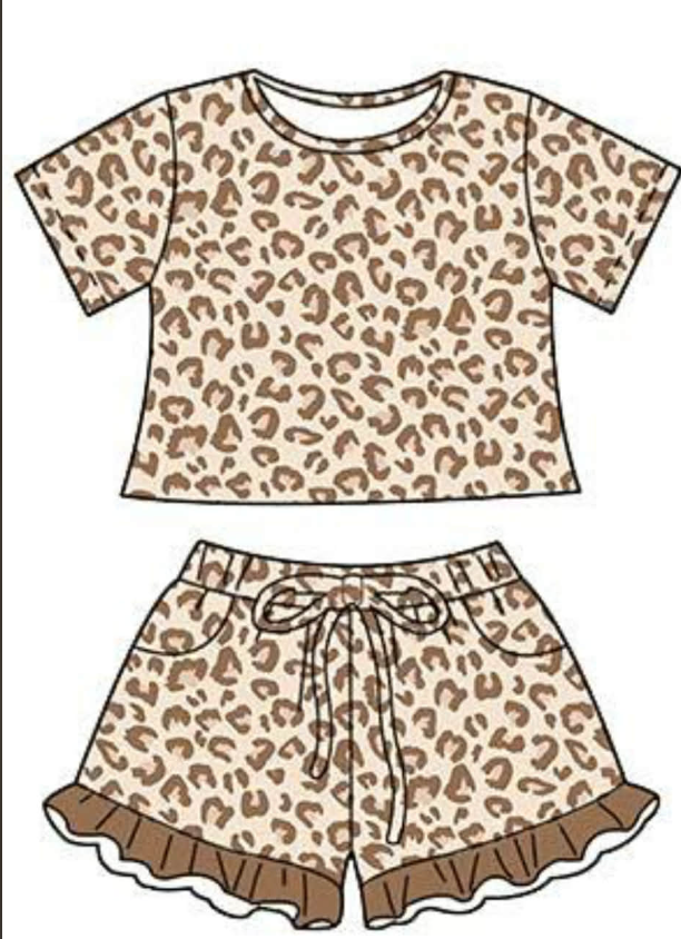 (Pre-order)GSSO3292 Leopard Print Girls Summer Clothes Set