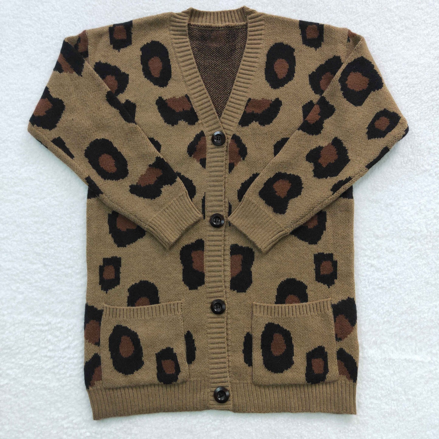 GT0189 Brown leopard print fall cardigan baby girls sweater