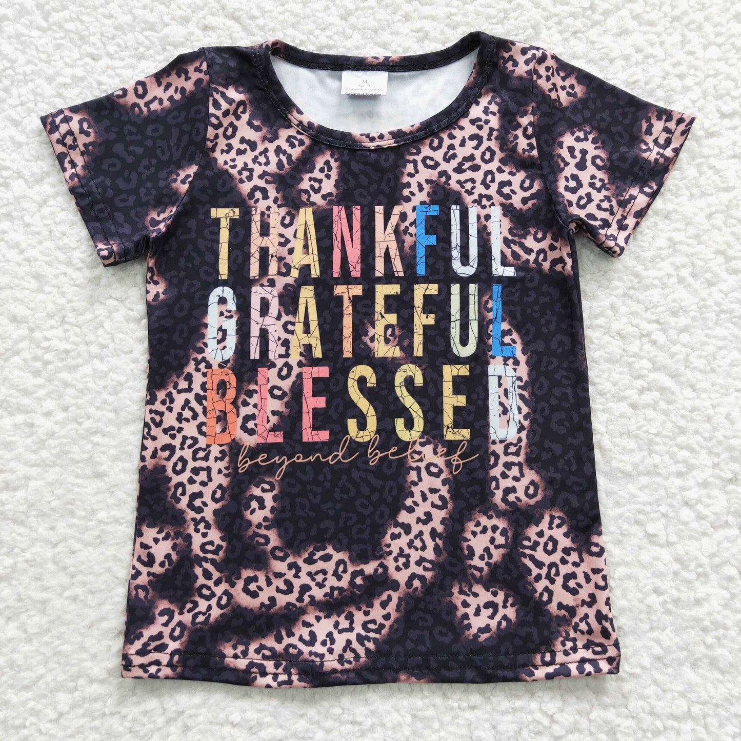 GT0193 Thankful grateful blessed girls black leopard fall top