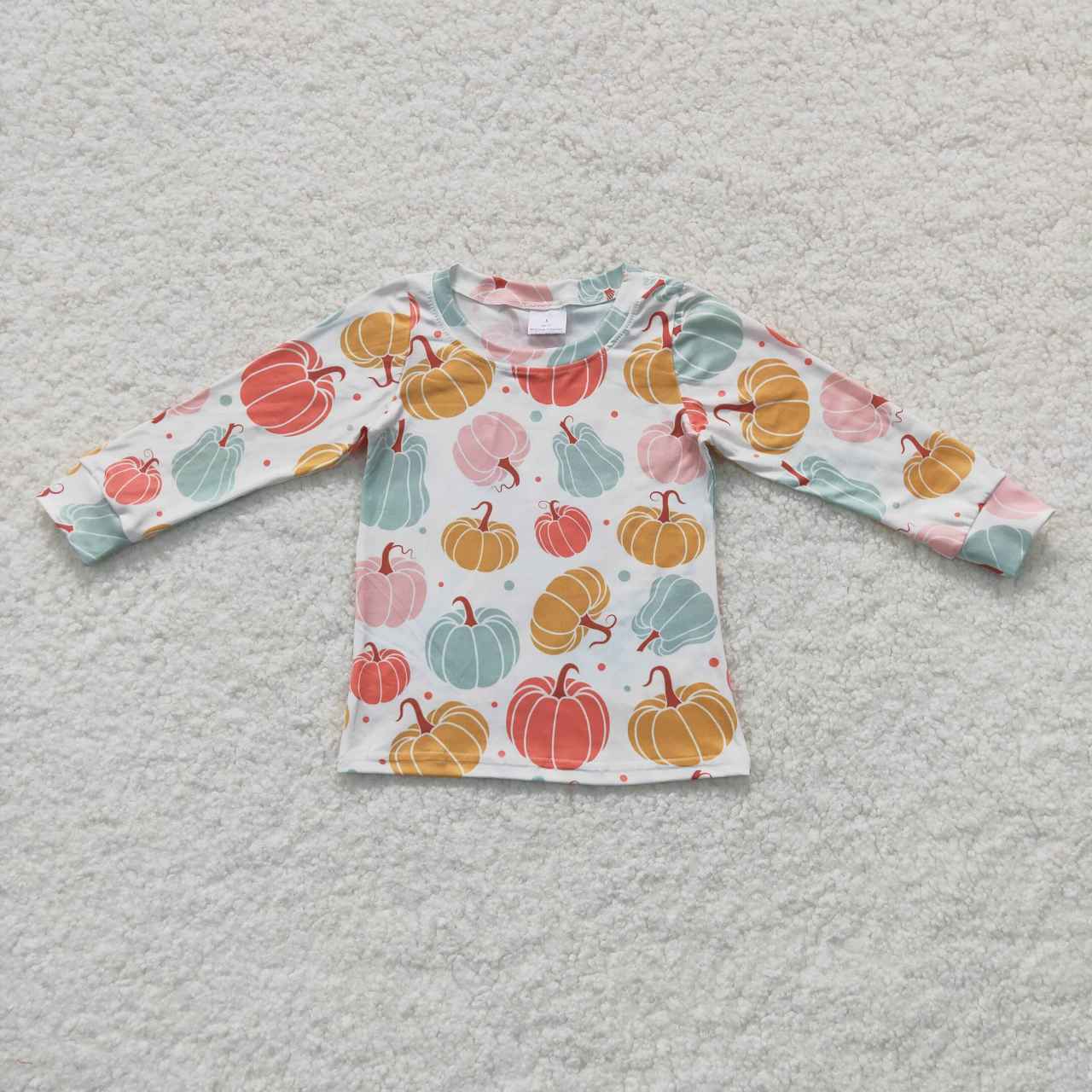 GT0235 Colorful pumpkin print top girls fall long sleeve Tshirts