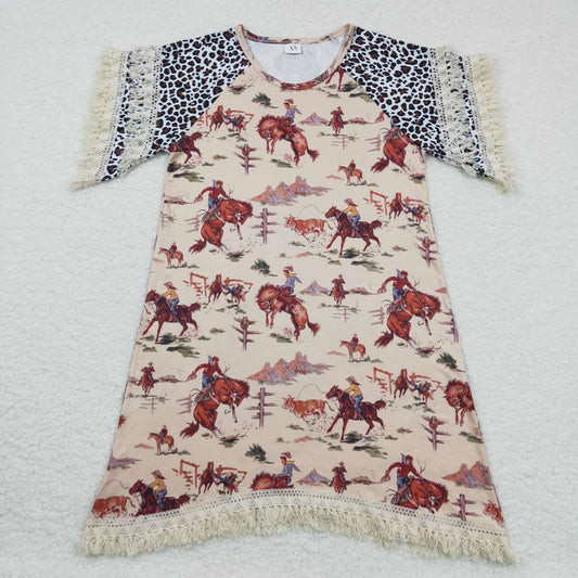 GT0258 Adult leopard cowboy khaki print western tee shirts top